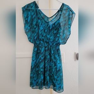 Express Teal Sheer Overlay Dress with Navy Slip underneath